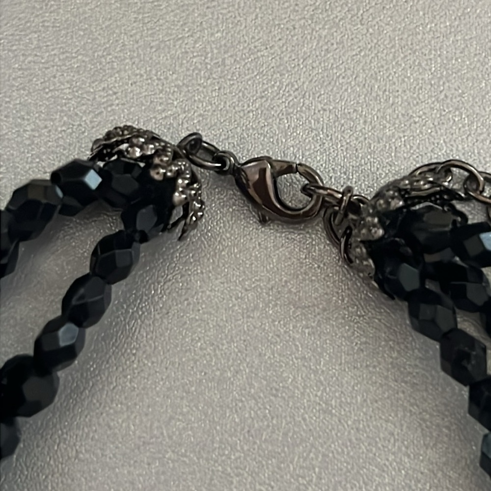 Black Triple Strand Beaded Statement Necklace - image 2